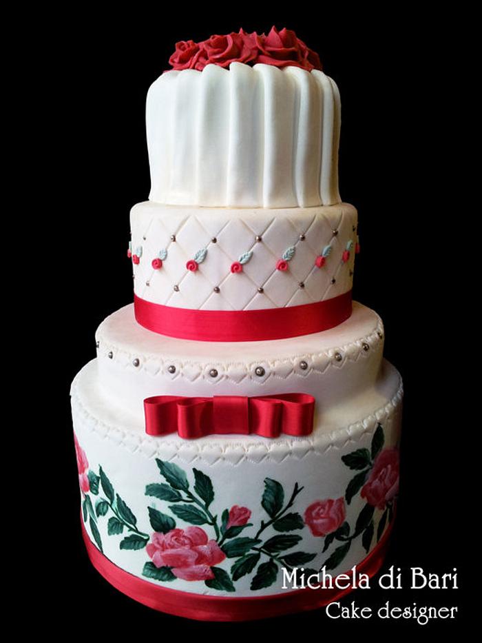 Wedding cake  with rose hand painted ♥