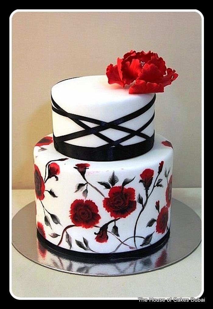 Hand painted cake with flowers 