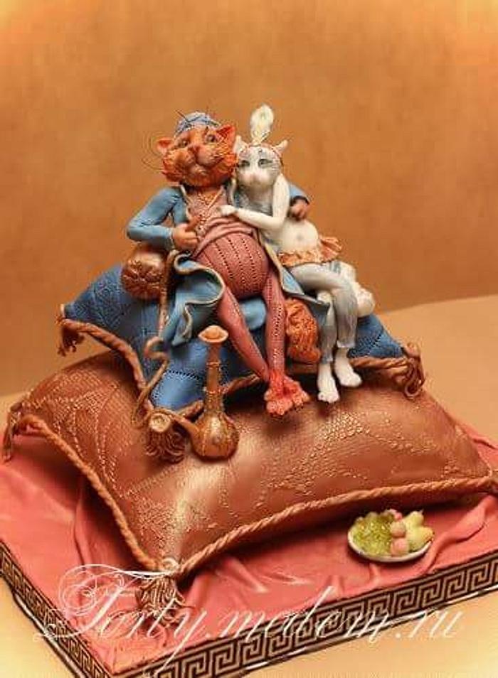 Cake in Oriental style. Cats in love ;)