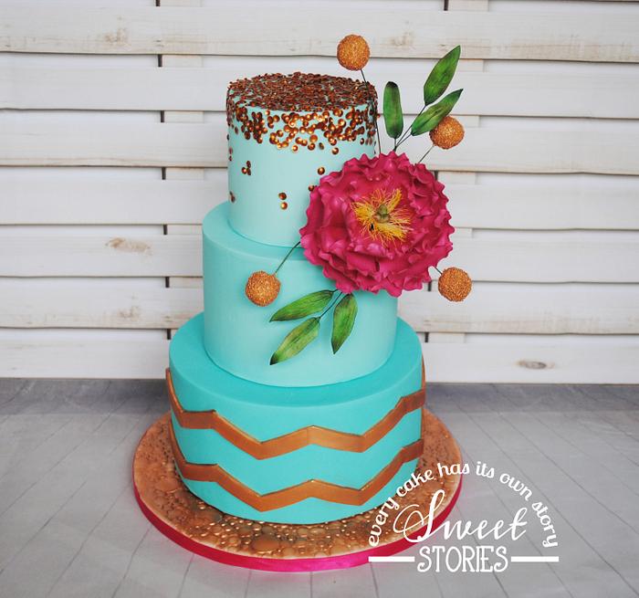 Turquoise & Gold Wedding Cake