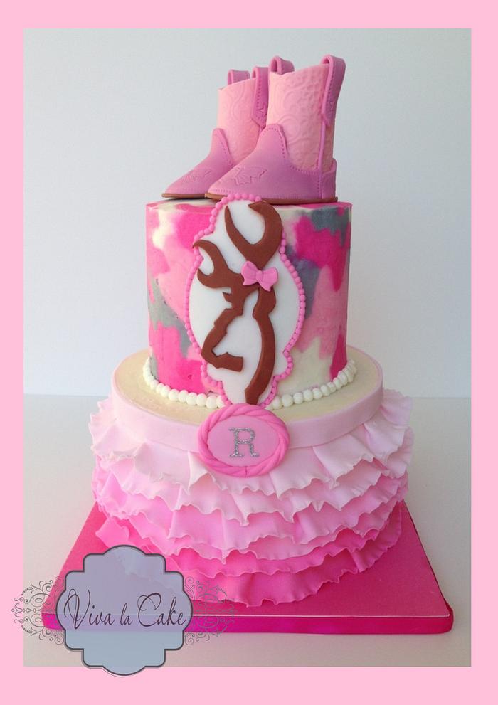 Pink Camo and Ruffles cake 