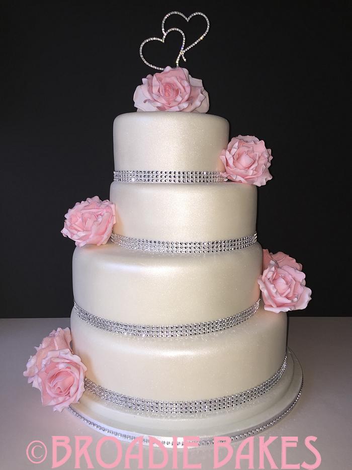 Bling and baby pink wedding cake