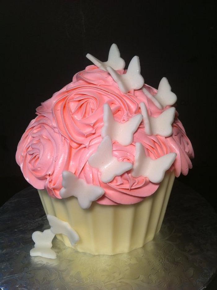 Pink Roses and Butterflies Giant Cupcake