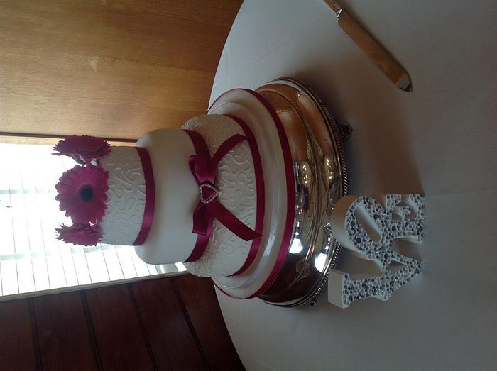 Bright pink wedding cake