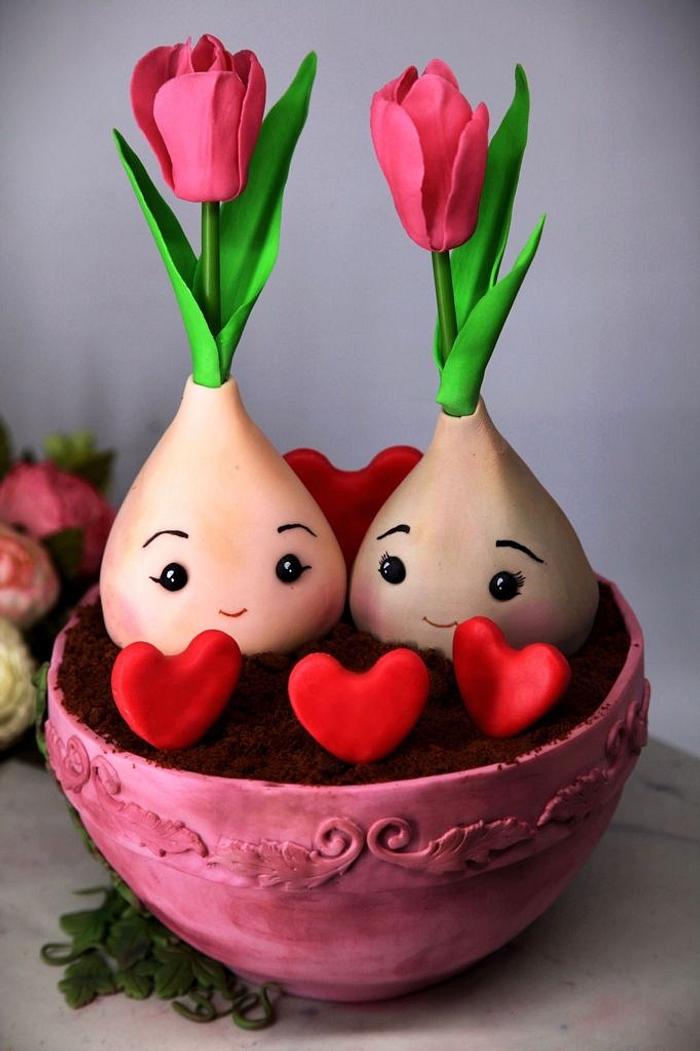 cake with tulip bulbs For Saint  Valentine’s Day 