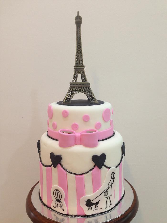 Paris Theme 2 Tier Fondant Cake