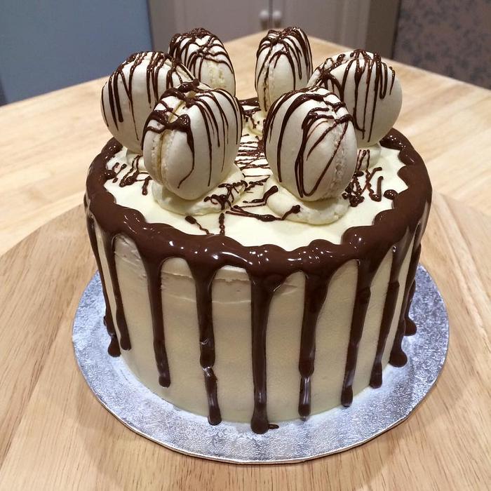 Chocolate Macaron Drip Cake
