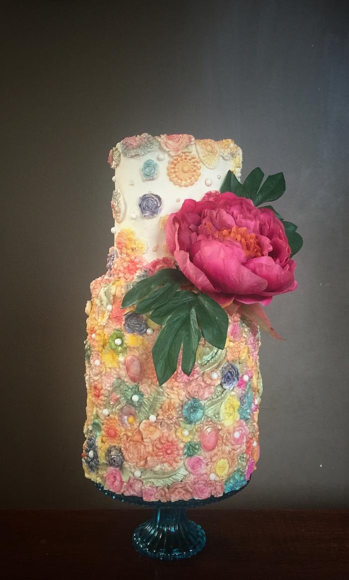 Tutti Frutti Bas relief hand painted cake