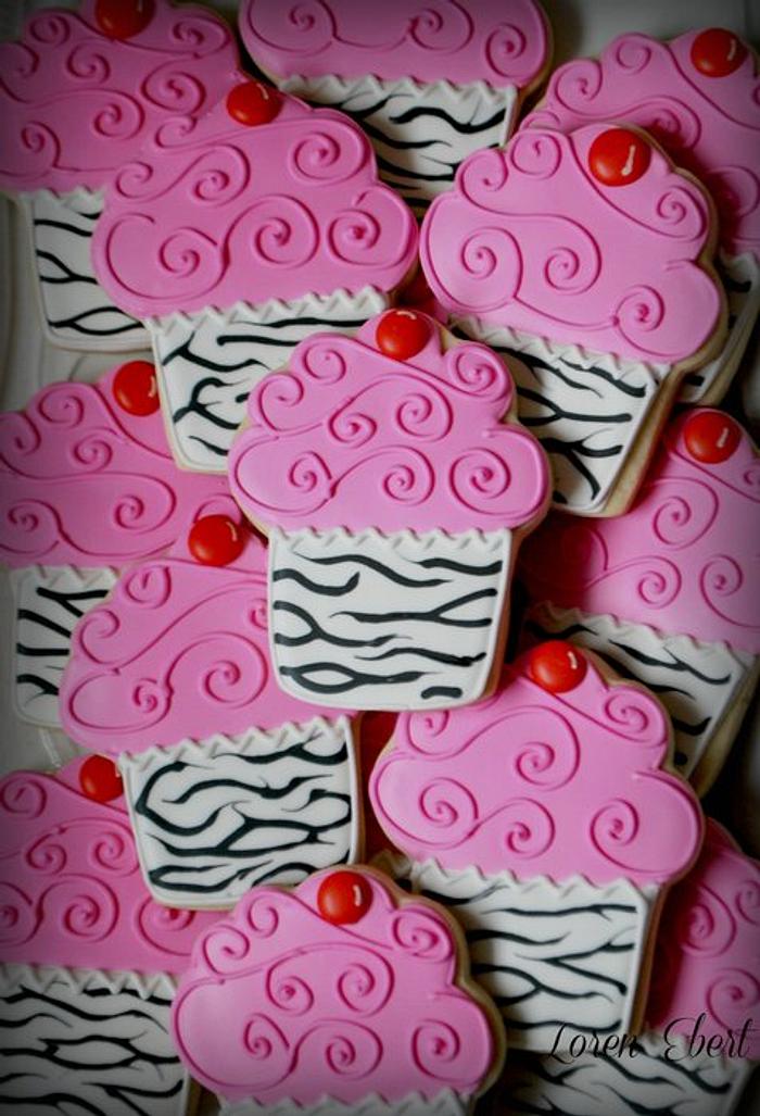 Hot Pink and Zebra Striped Cupcake Cookies!