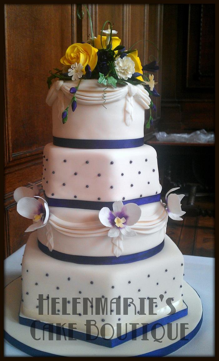 4 tiered Wedding Cake, with hand made flowers