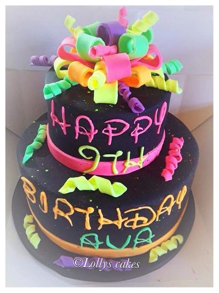 2 tiered neon cake
