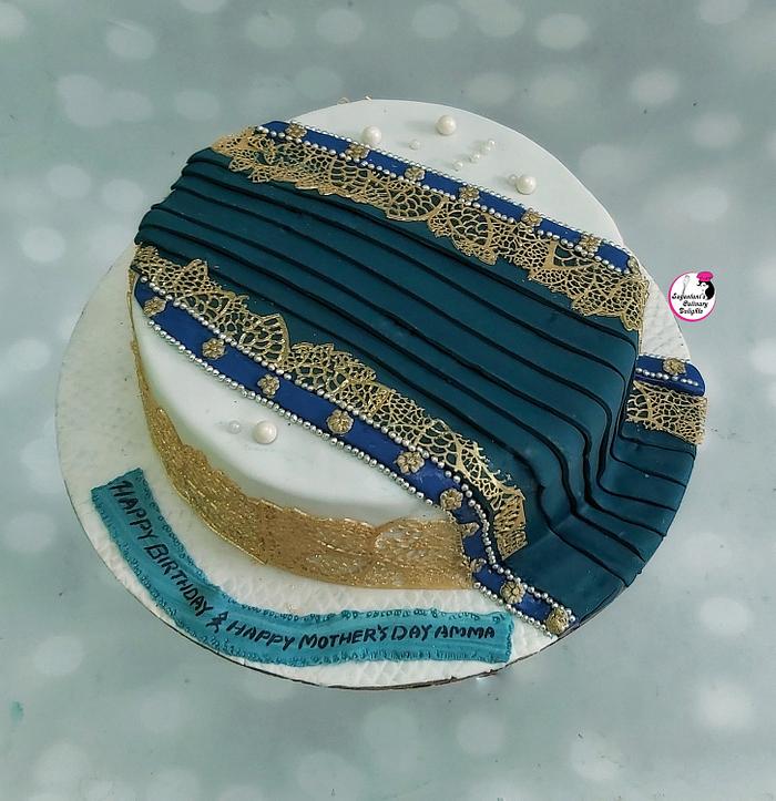 Blue & Gold Saree Cake