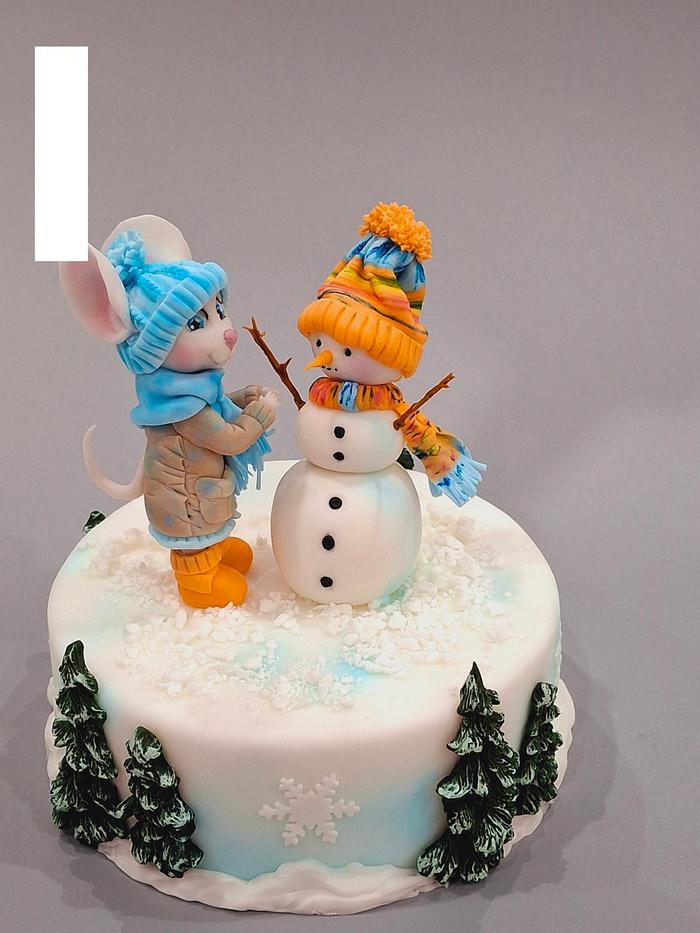 Mouse  and snowman winter topper