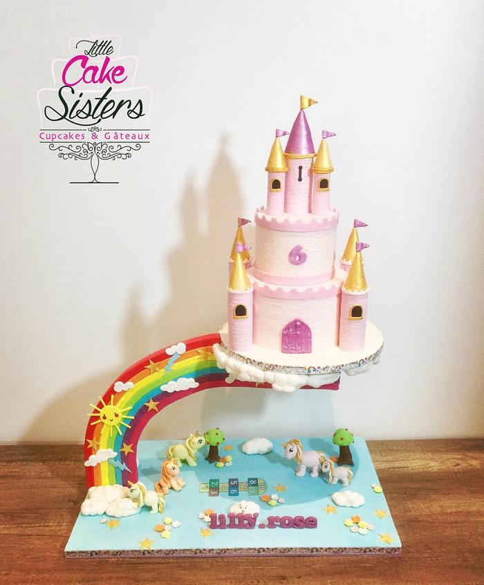 unicorn castle gravity cake