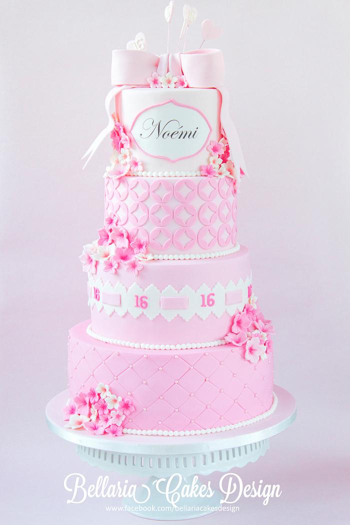 Pink sweet sixteen birthday cake