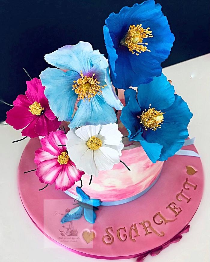 Floral marble ganache cake 