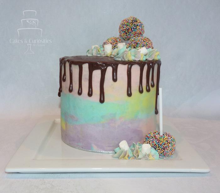 Pastel rainbow drip cake 