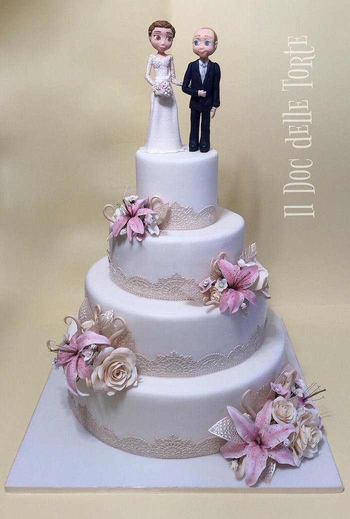 Lilium and Rose Wedding Cake