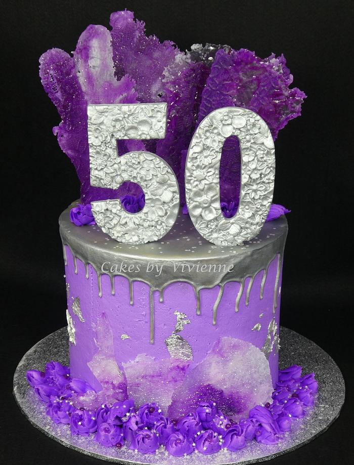 Purple and Silver 50th Birthday Cake