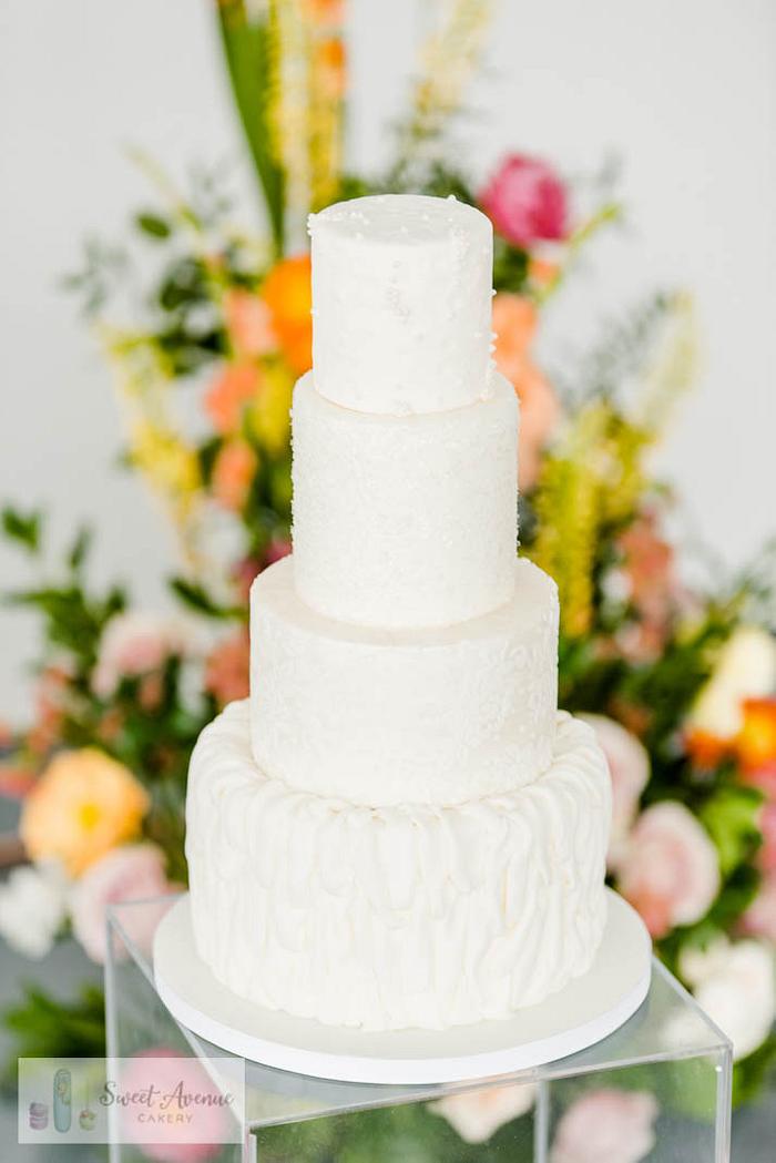White Romantic Wedding Cake - Sweet Avenue Cakery
