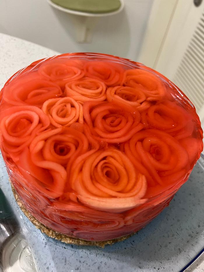 Apple roses in apple jelly