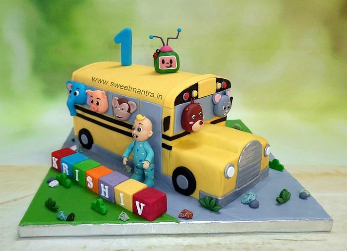 Cocomelon bus theme cake