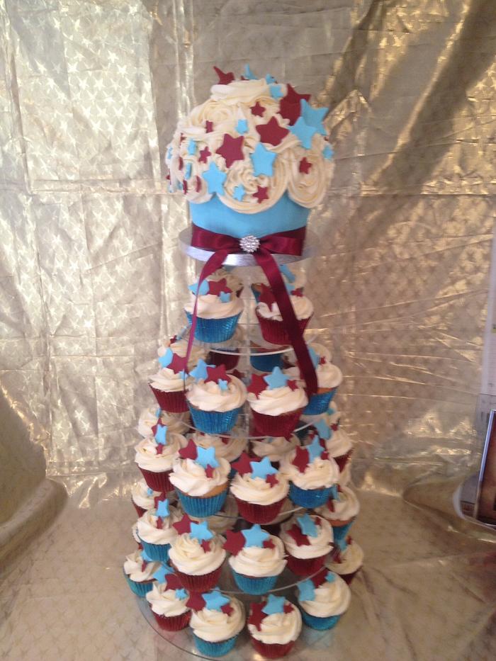 Claret and blue BFC wedding cake