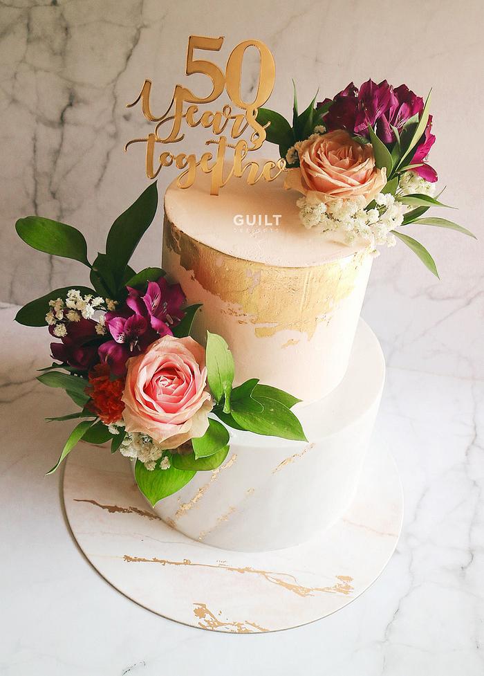 Fresh Flower Gold and Marble cake