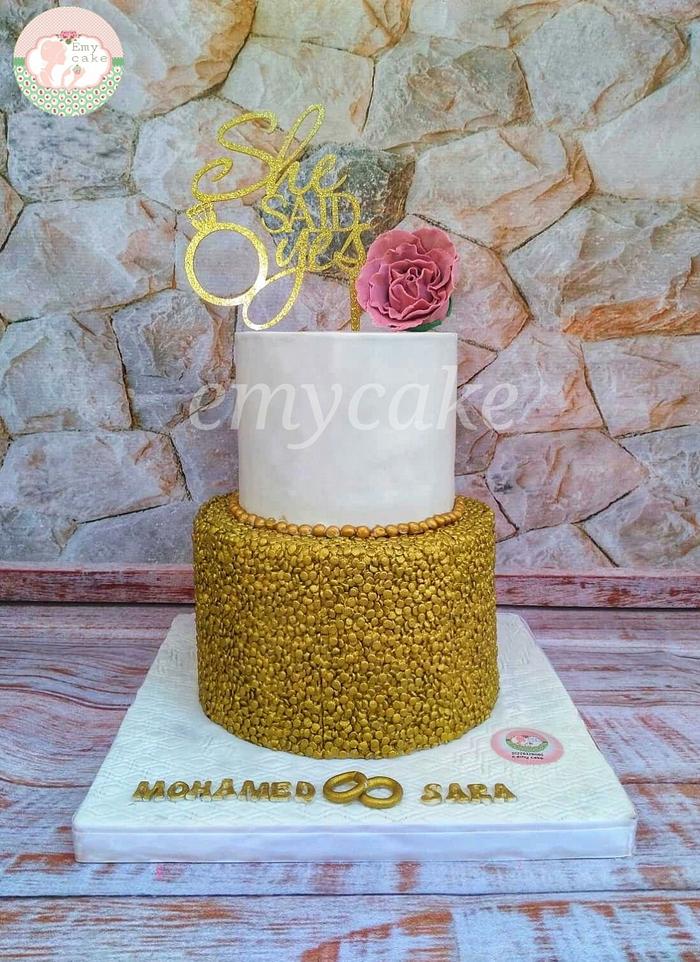Gold engagement cake