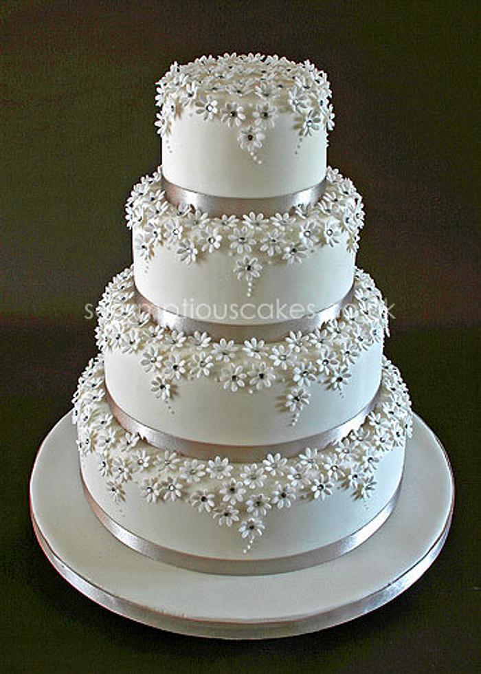 Silver & White Daisy Wedding Cake