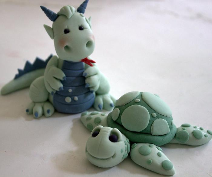 Gumpaste Dragon and Turtle