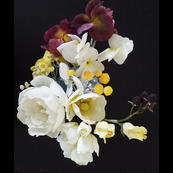 Sugar flower arrangement with pansy flowers