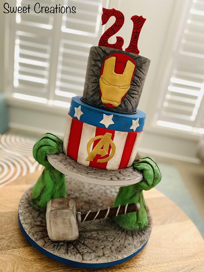 Superheroes theme cake