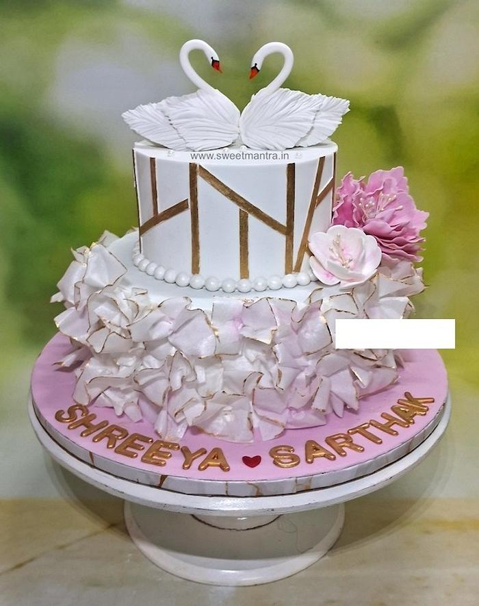 Swans theme fondant engagement cake