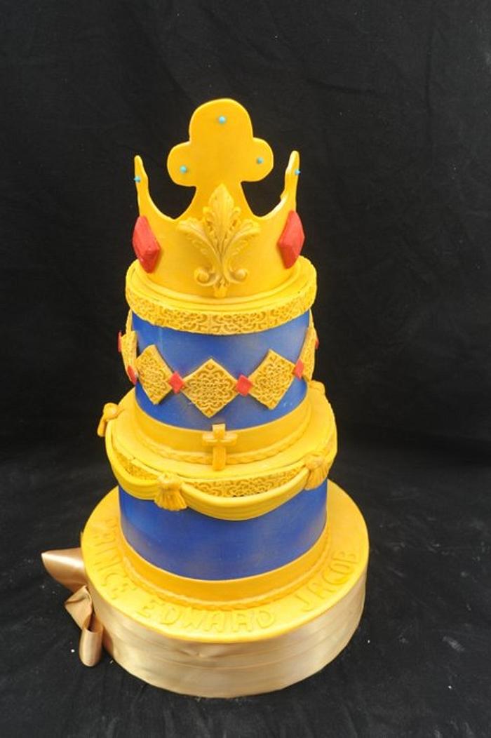 Blue and Gold Christening Cake