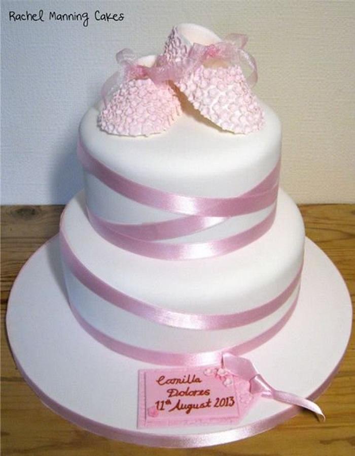 Christening Cake with Baby Bootie