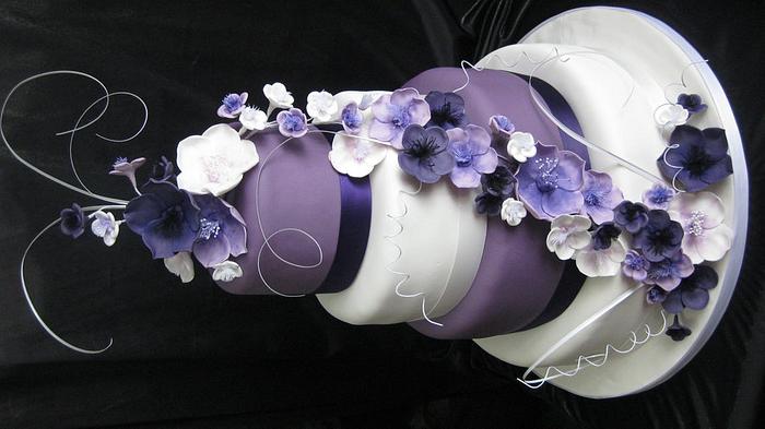 Purple  cascade wedding cake