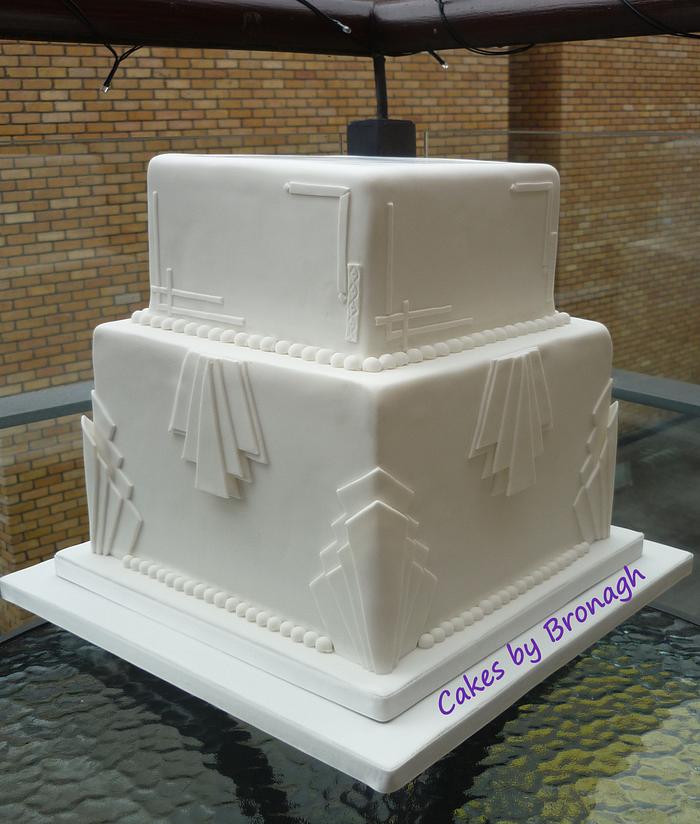 All white Art Deco Wedding Cake