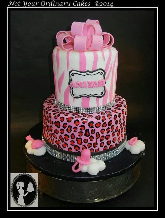 chetah zebra baby shower cake