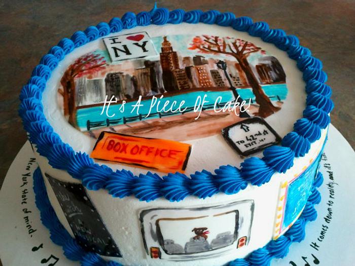 Buttercream icing, Hand Painted Fondant,  New York State of Mind...