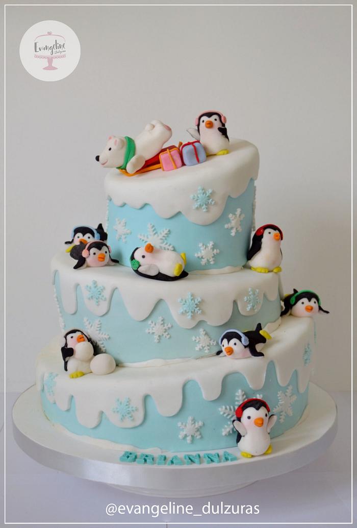 Penguins cake winter
