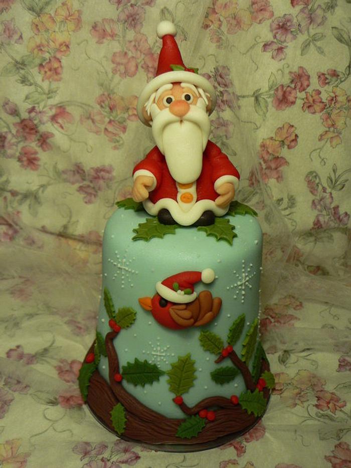 Robin and Santa mini Christmas Cake