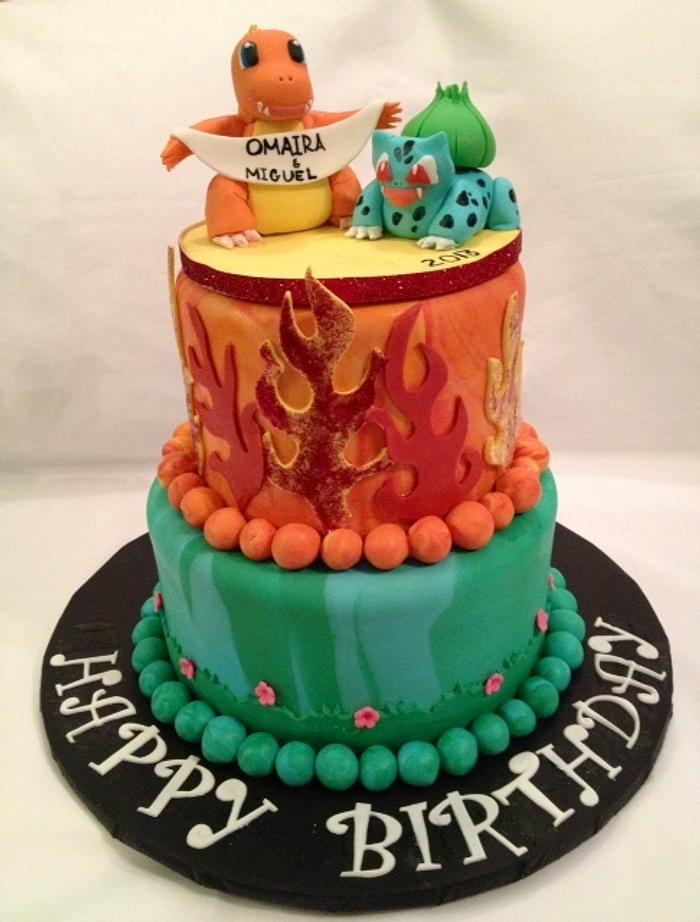 Pokeman, Bulbasaur and Charmander Birthday cake