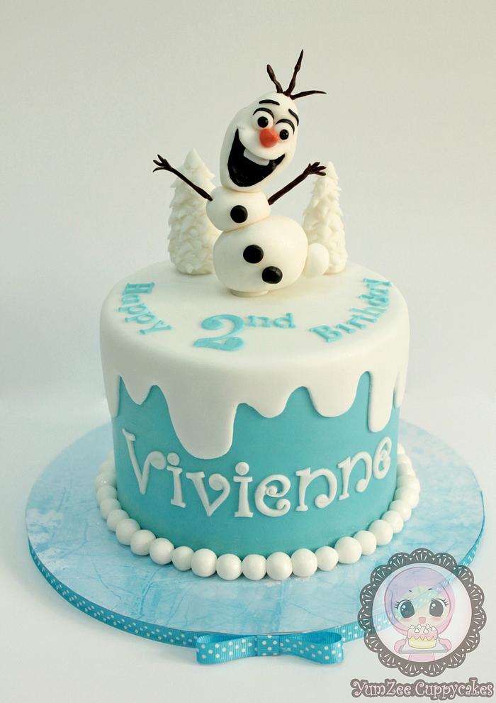 Handmade Olaf on a simple cake