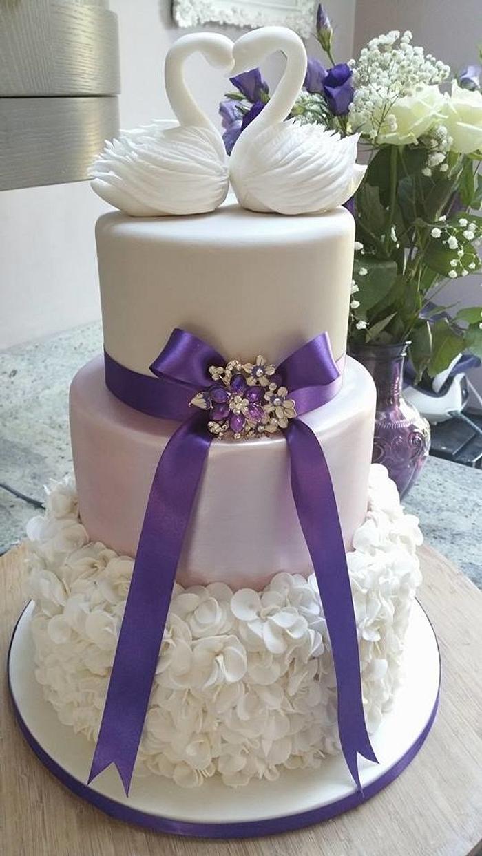 Swans Ruffle Wedding Cake