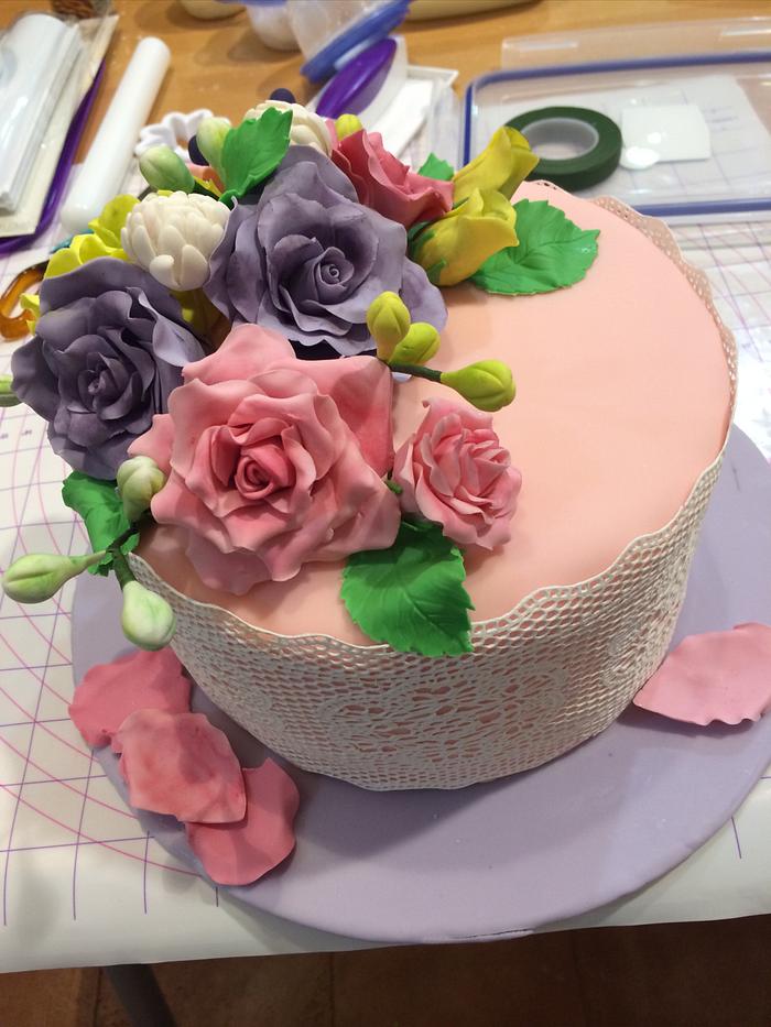 Shabby cake bursting with color