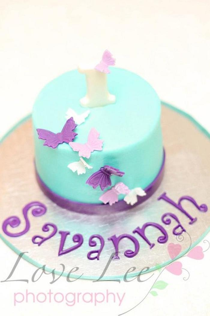 Turquoise and Purple Smash Cake
