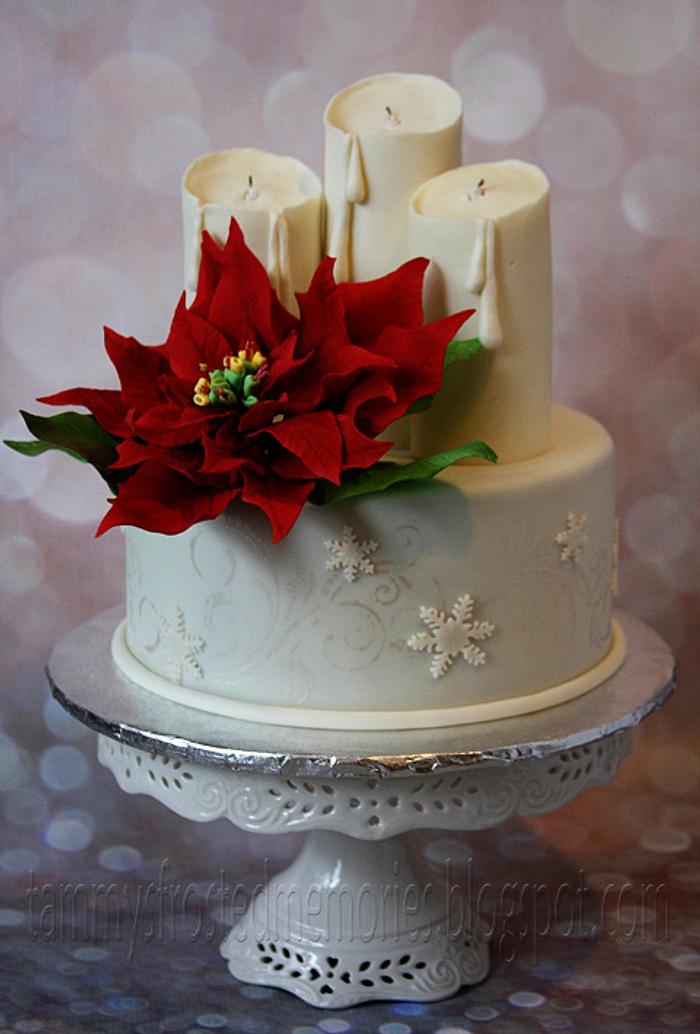 Christmas Poinsettia and Candle Cake