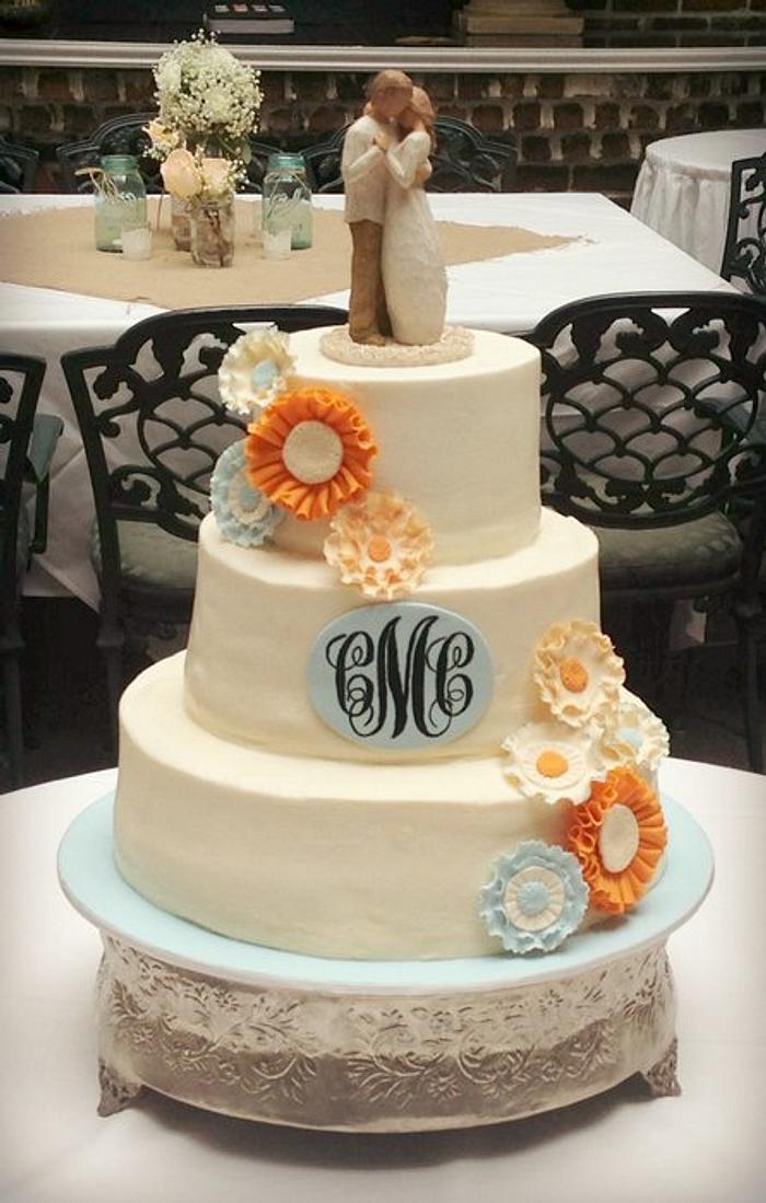 Floral Wedding Cake with Monogram