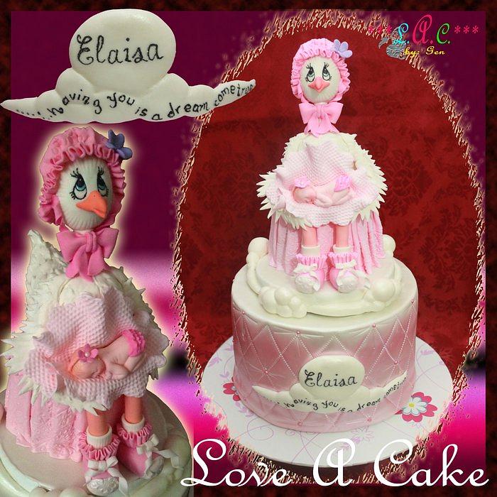 Stork in a Pink Bonnet-themed Baby Shower Cake